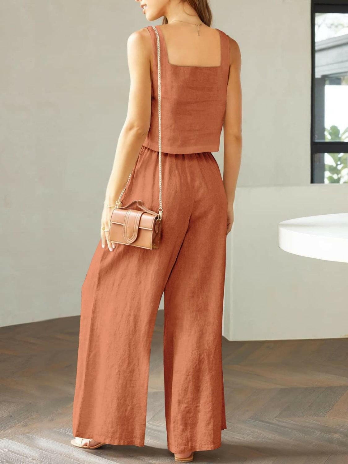 Trendy Square Neck Top and Wide Leg Pants Set 2 piece set The Nichole Collection