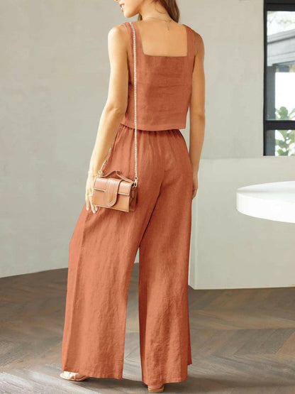 Trendy Square Neck Top and Wide Leg Pants Set 2 piece set The Nichole Collection