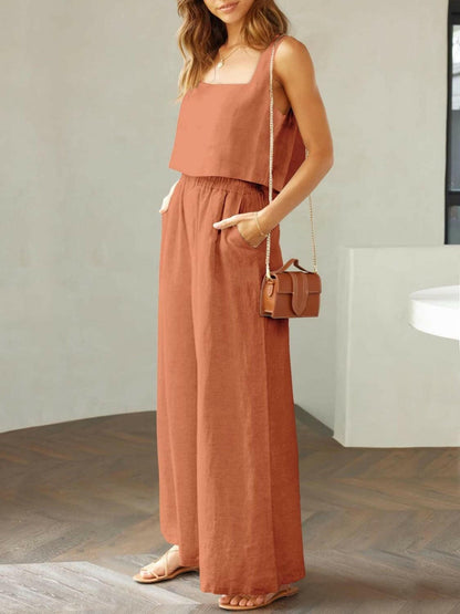 Trendy Square Neck Top and Wide Leg Pants Set 2 piece set The Nichole Collection