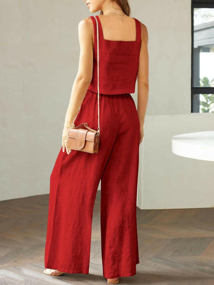 Trendy Square Neck Top and Wide Leg Pants Set 2 piece set The Nichole Collection