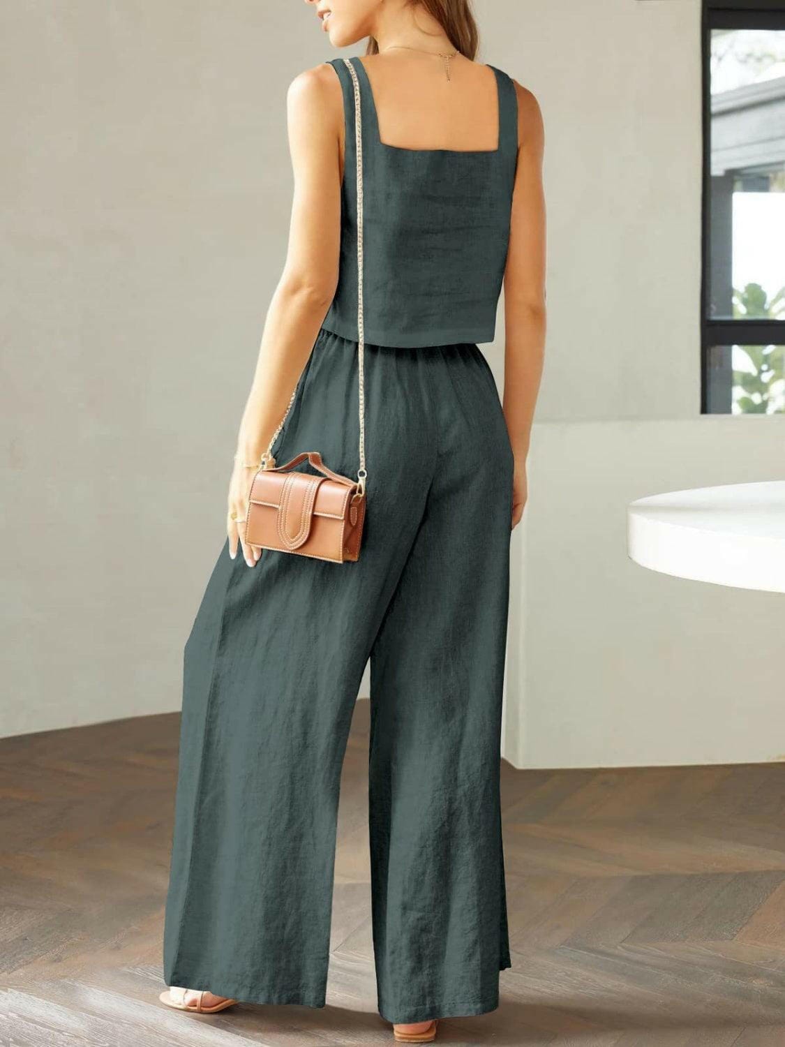 Trendy Square Neck Top and Wide Leg Pants Set 2 piece set The Nichole Collection