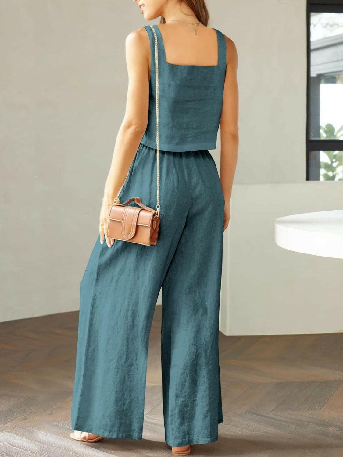 Trendy Square Neck Top and Wide Leg Pants Set 2 piece set The Nichole Collection