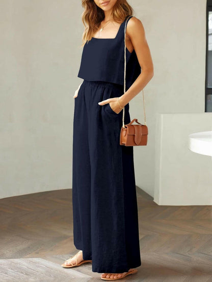 Trendy Square Neck Top and Wide Leg Pants Set 2 piece set The Nichole Collection