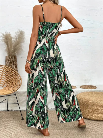 Tropical Print Spaghetti Strap Wide Leg Jumpsuit The Nichole Collection