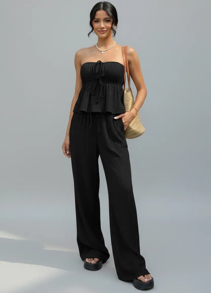 Tube Top & Wide-Leg Pants Set Black / S The Nichole Collection - Official Site