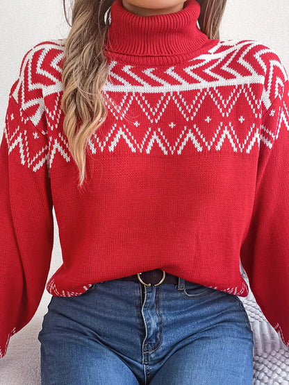 Turtleneck Dropped Shoulder Sweater Trendsi