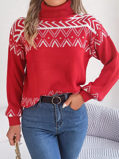 Turtleneck Dropped Shoulder Sweater Red / S Trendsi