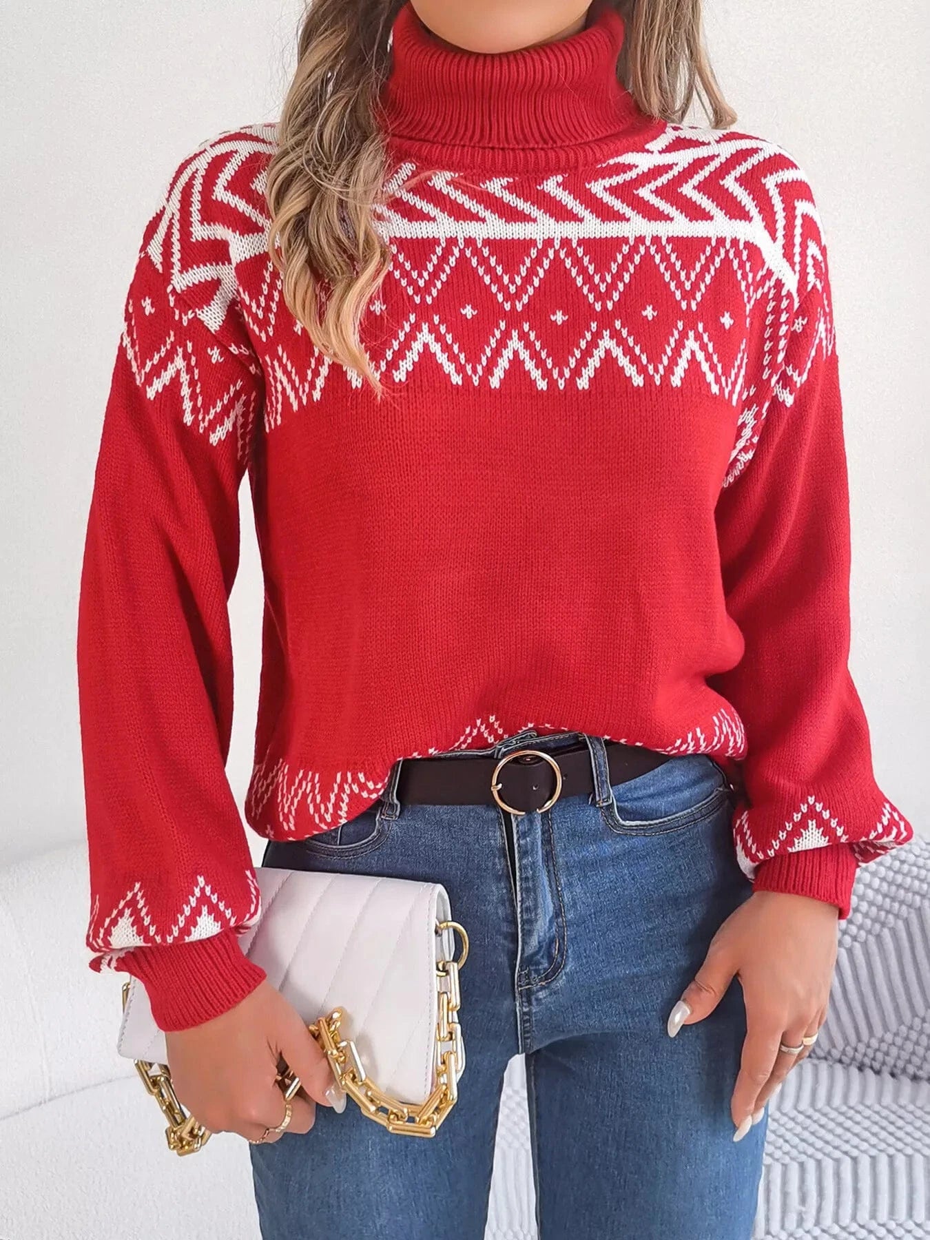 Turtleneck Dropped Shoulder Sweater Trendsi