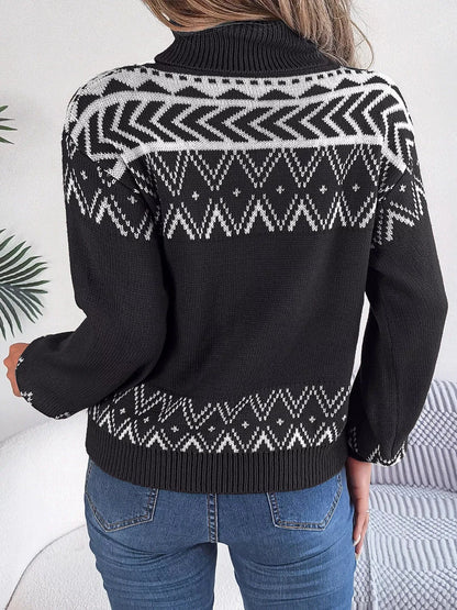 Turtleneck Dropped Shoulder Sweater Trendsi