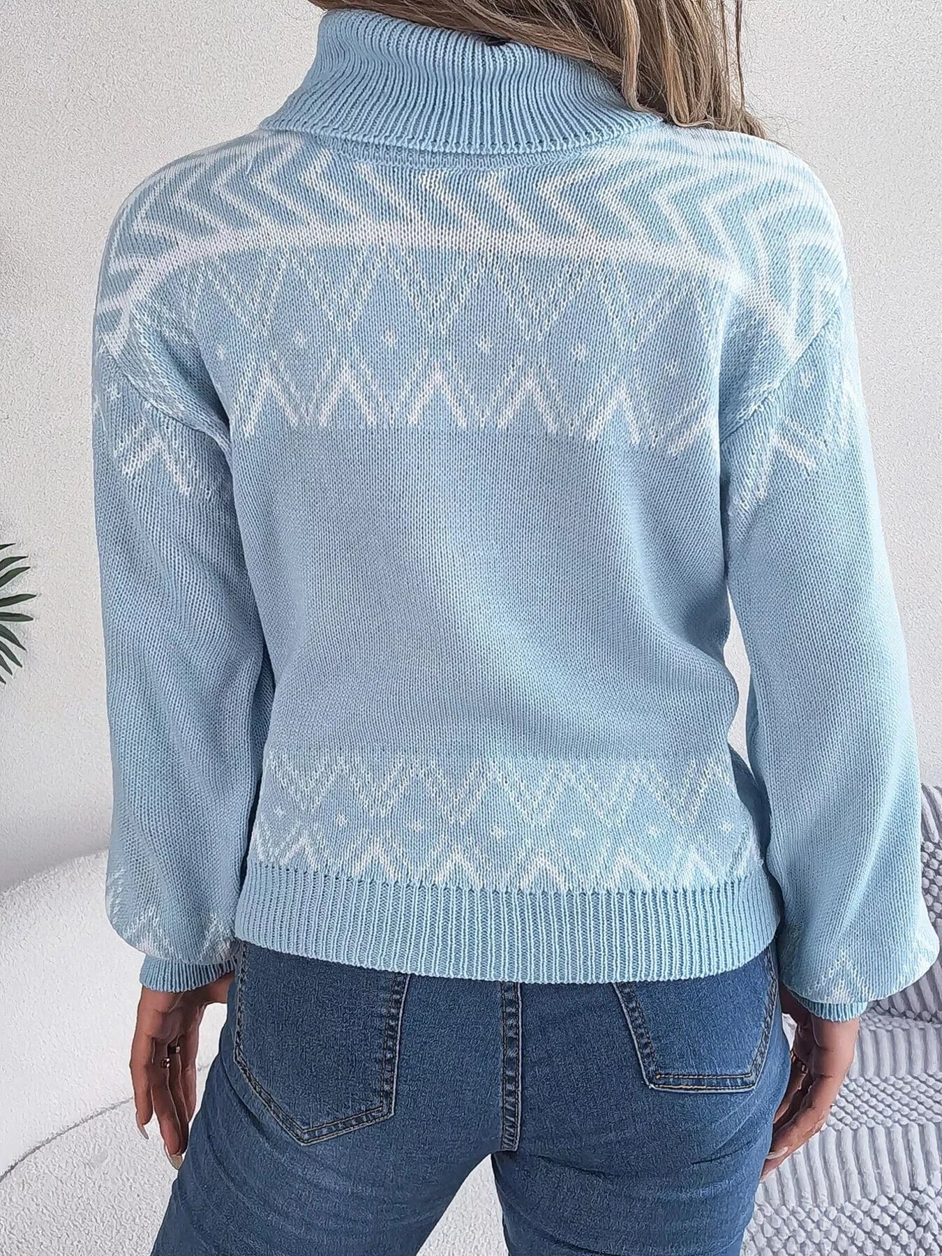 Turtleneck Dropped Shoulder Sweater Trendsi