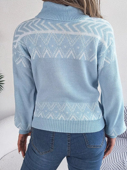 Turtleneck Dropped Shoulder Sweater Trendsi