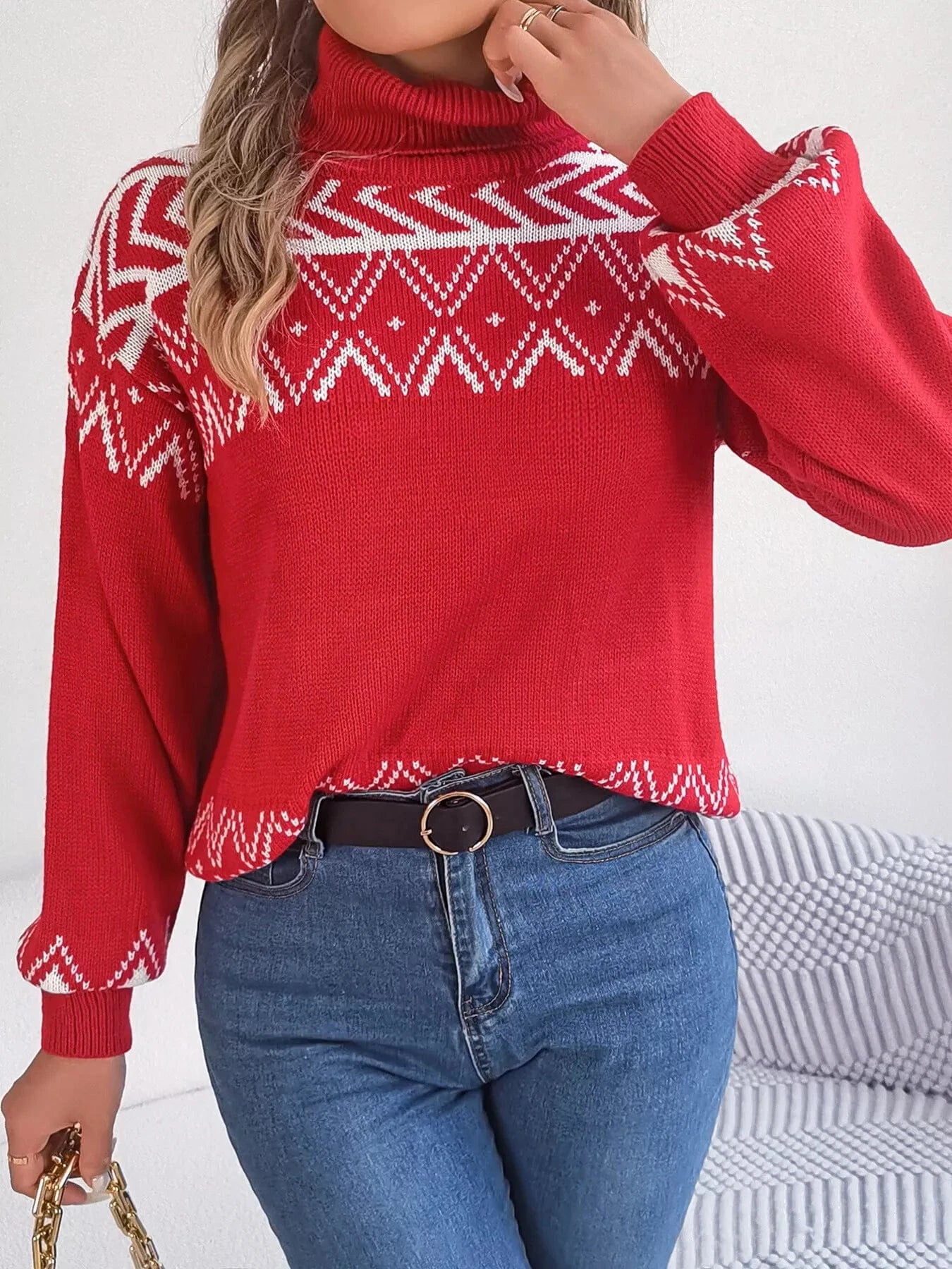 Turtleneck Dropped Shoulder Sweater Trendsi