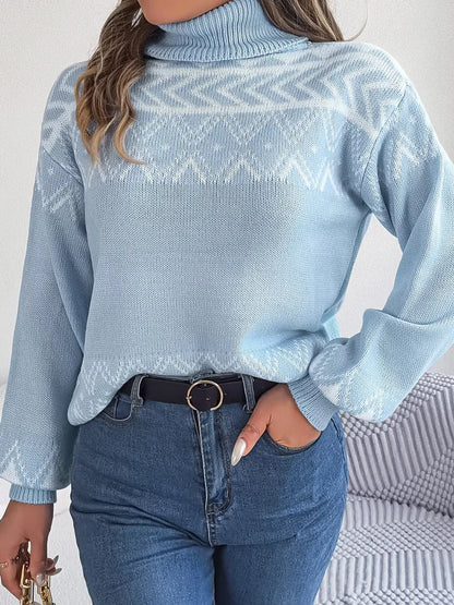 Turtleneck Dropped Shoulder Sweater Trendsi