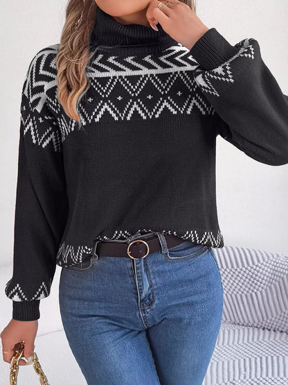 Turtleneck Dropped Shoulder Sweater Trendsi