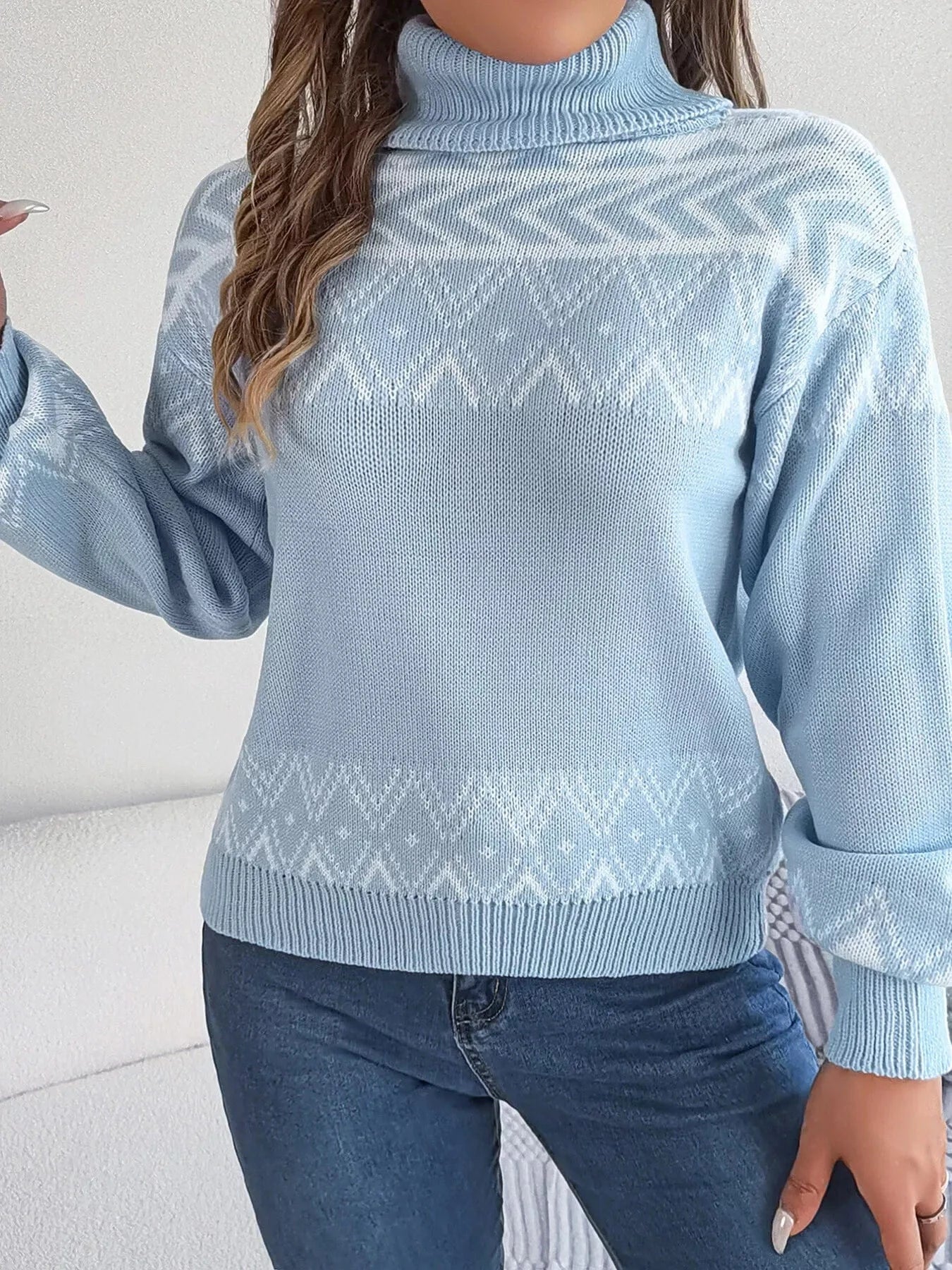 Turtleneck Dropped Shoulder Sweater Trendsi