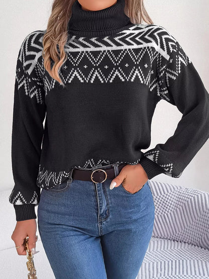 Turtleneck Dropped Shoulder Sweater Black / S Trendsi
