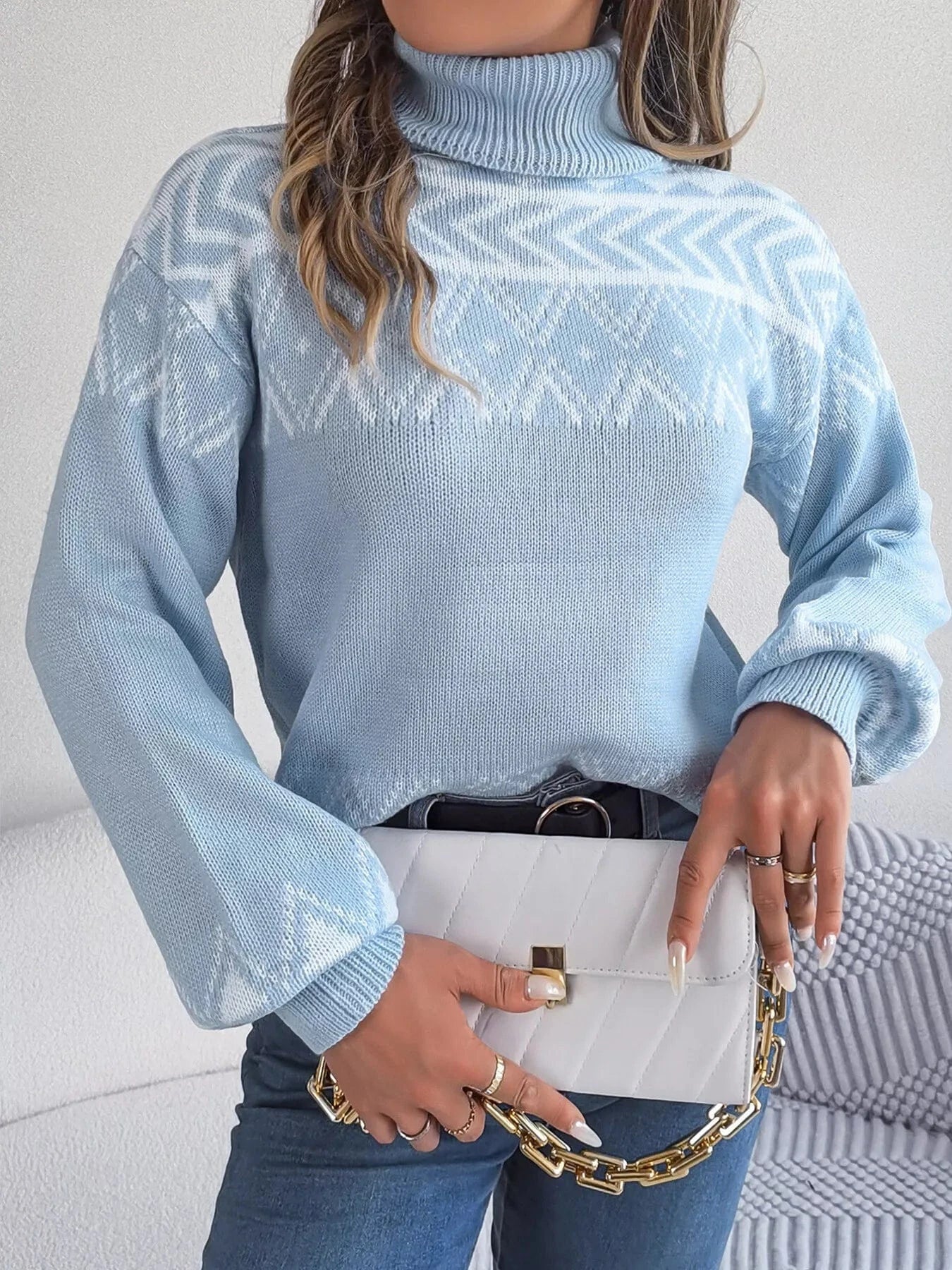 Turtleneck Dropped Shoulder Sweater Trendsi