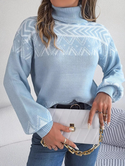 Turtleneck Dropped Shoulder Sweater Trendsi
