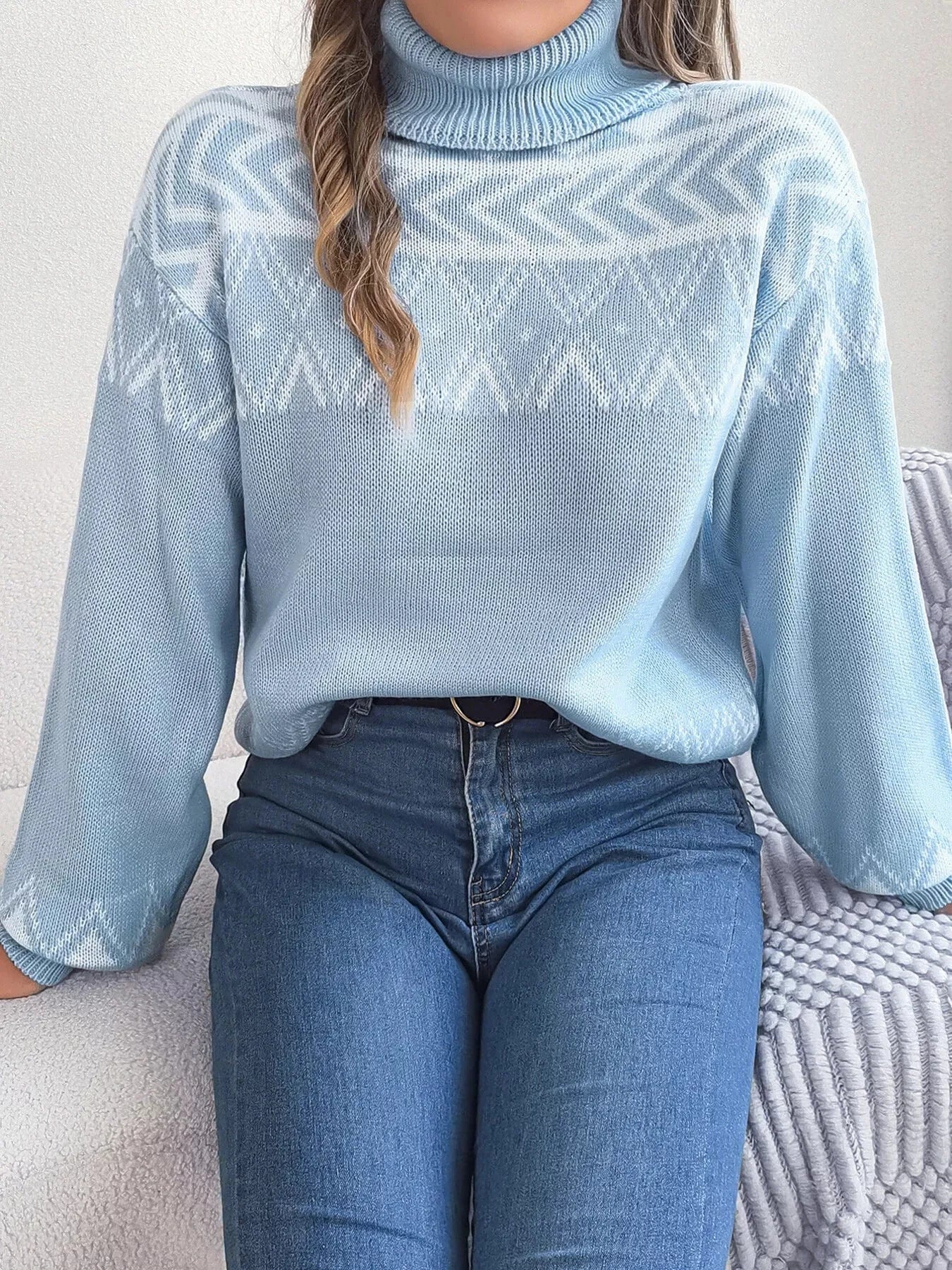 Turtleneck Dropped Shoulder Sweater Trendsi