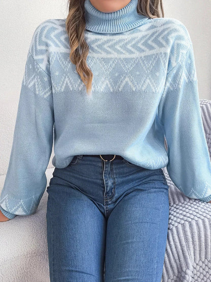Turtleneck Dropped Shoulder Sweater Trendsi