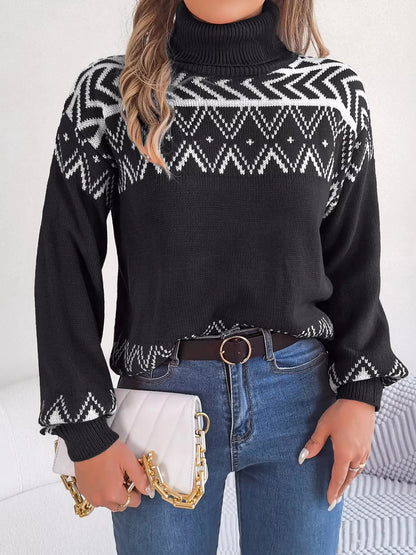 Turtleneck Dropped Shoulder Sweater Trendsi