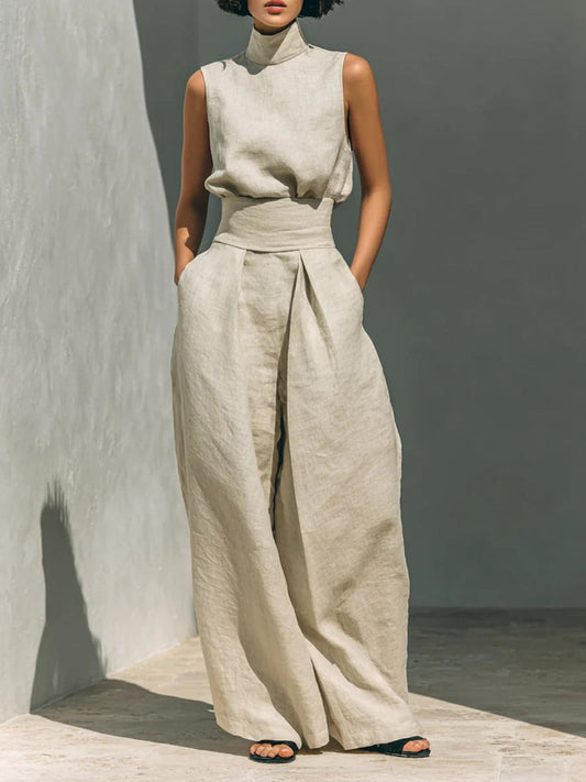 Turtleneck Sleeveless Top and Pants Set Ivory / S The Nichole Collection