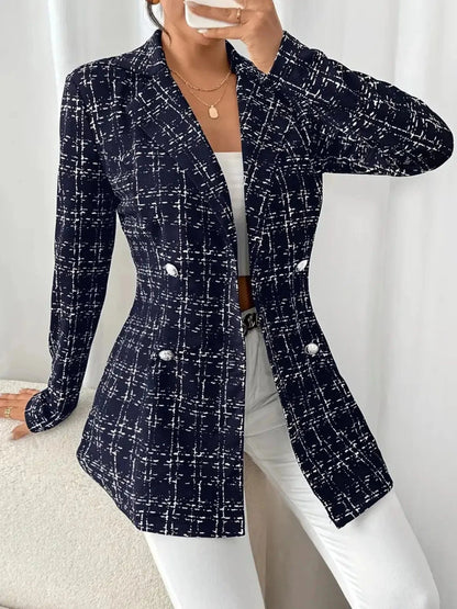 Tweed Double-Breasted Blazer Blazers Navy Blue / S The Nichole Collection