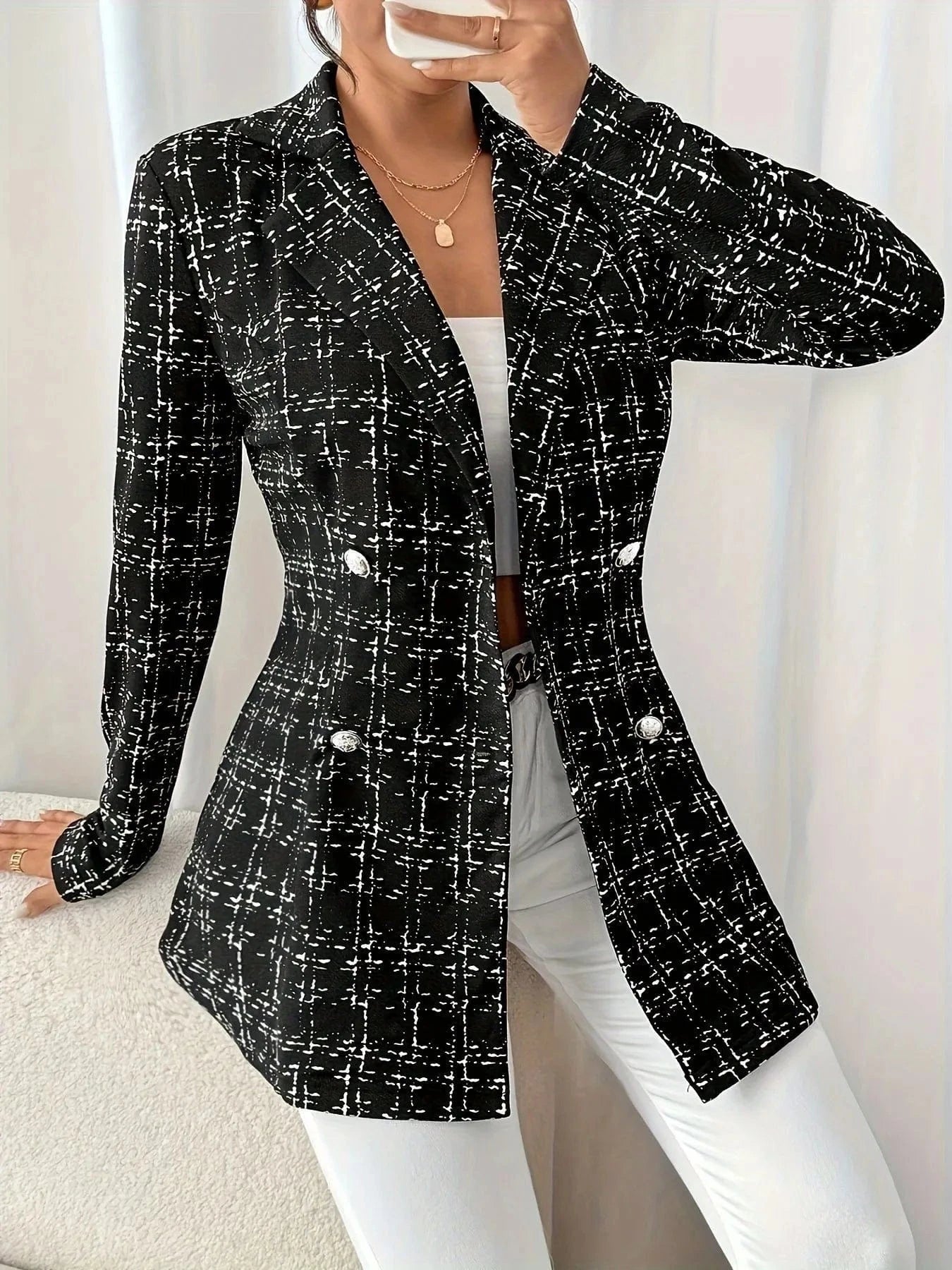Tweed Double-Breasted Blazer Blazers Black / S The Nichole Collection