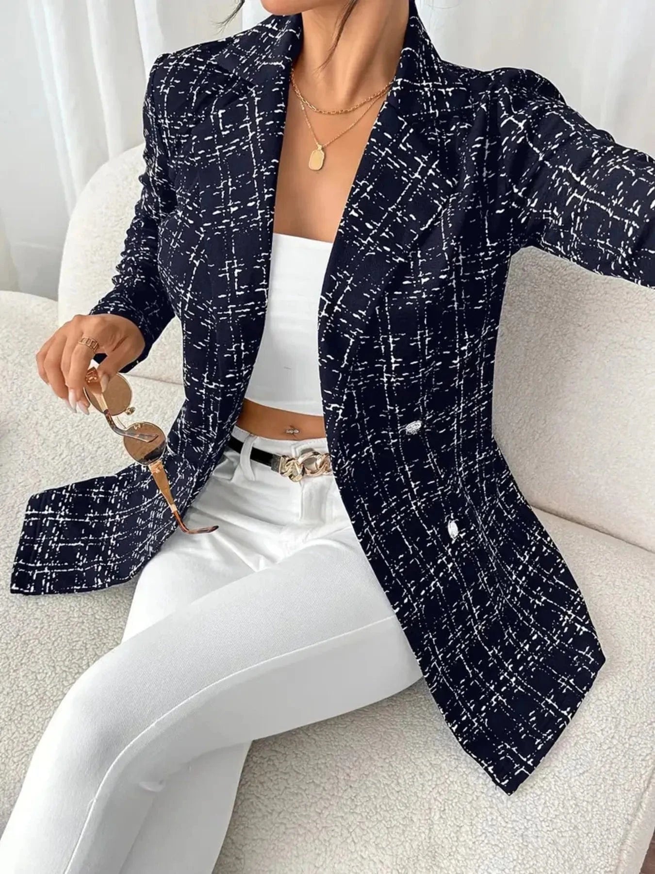 Tweed Double-Breasted Blazer Blazers The Nichole Collection