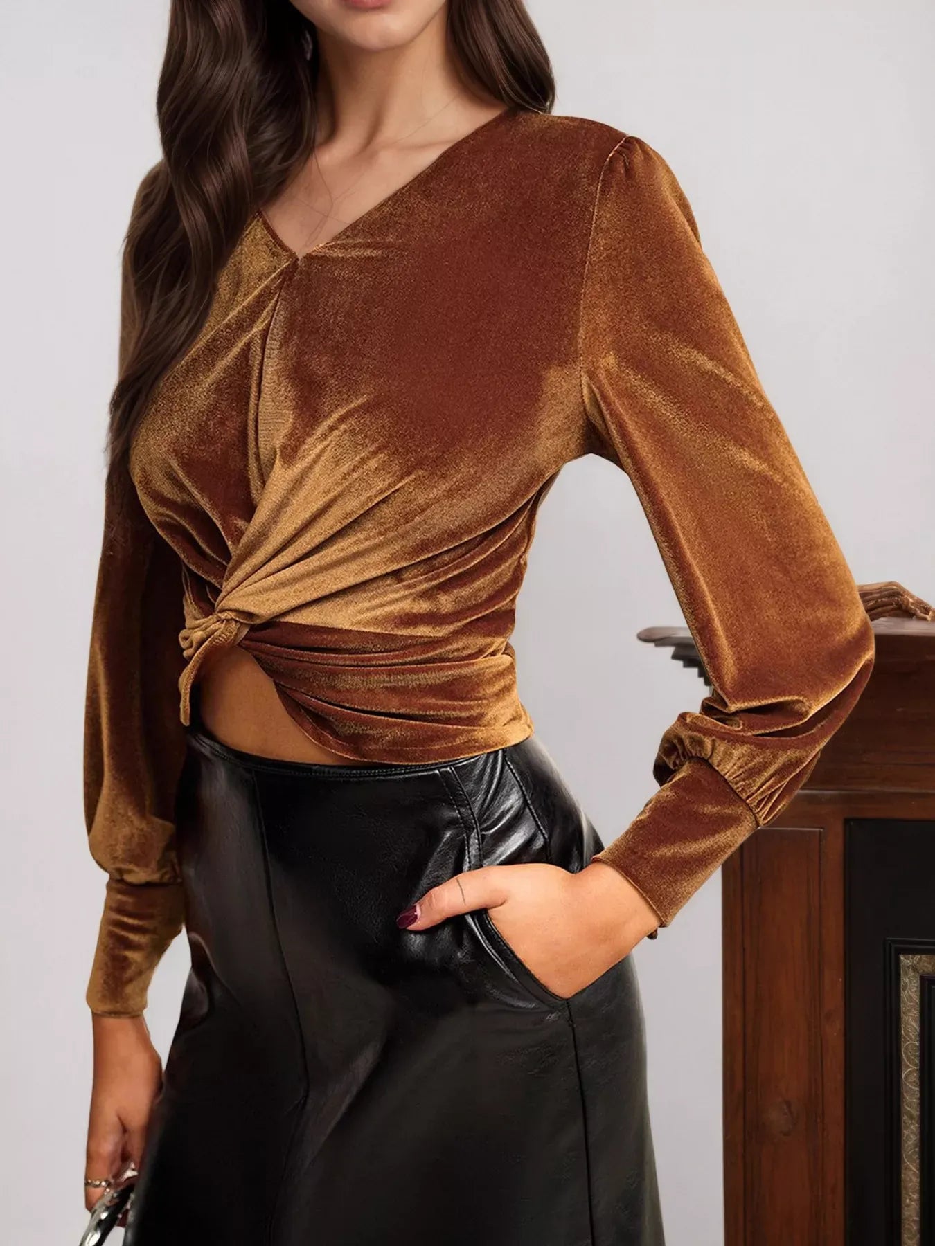 Twisted V-Neck Long Sleeve Blouse The Nichole Collection