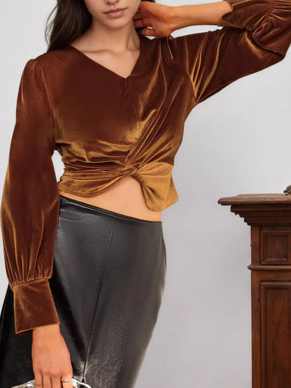 Twisted V-Neck Long Sleeve Blouse The Nichole Collection