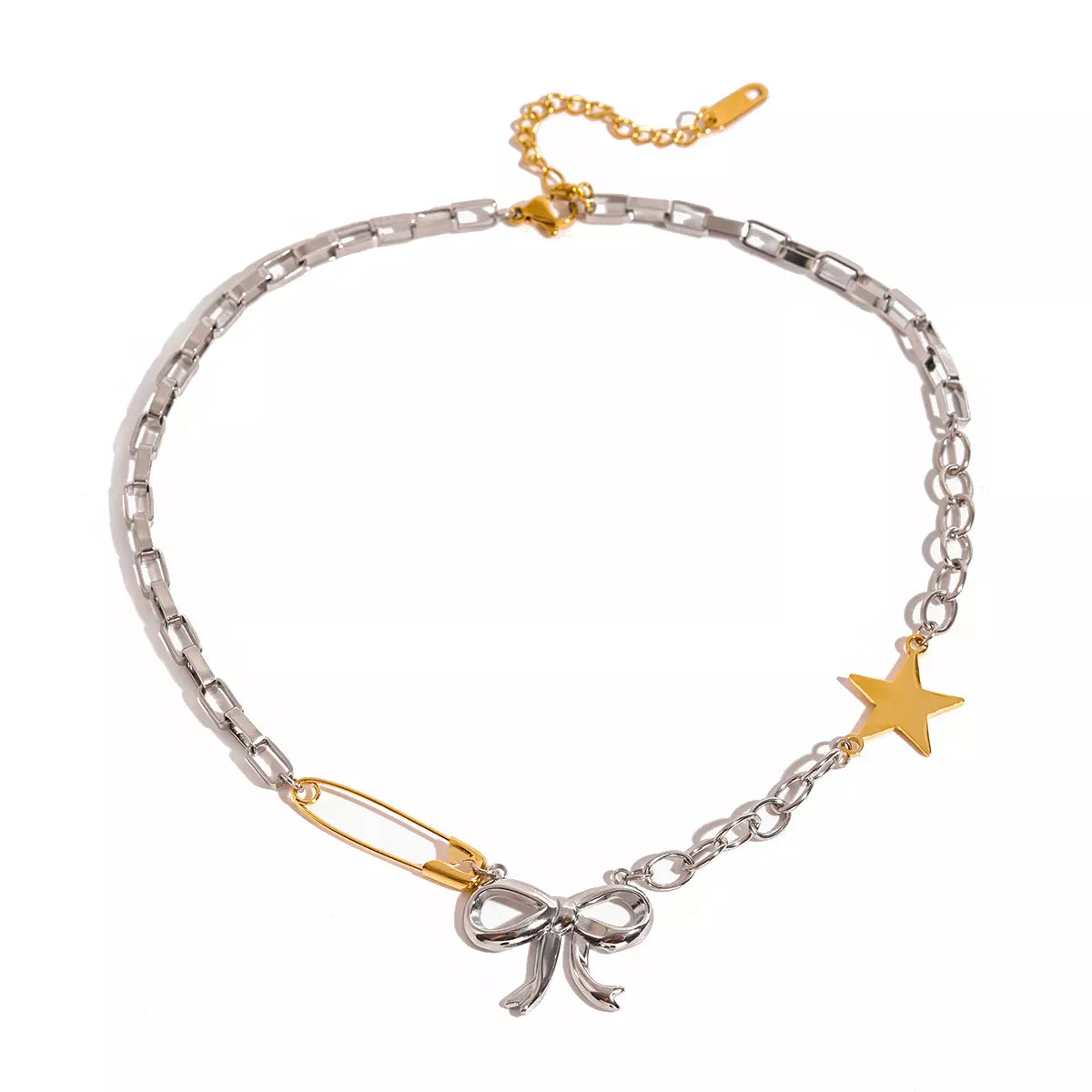 Two-Tone Bow Star Necklace Silver / One Size The Nichole Collection