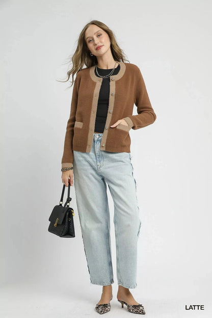 Two-Tone Button Front Cardigan The Nichole Collection