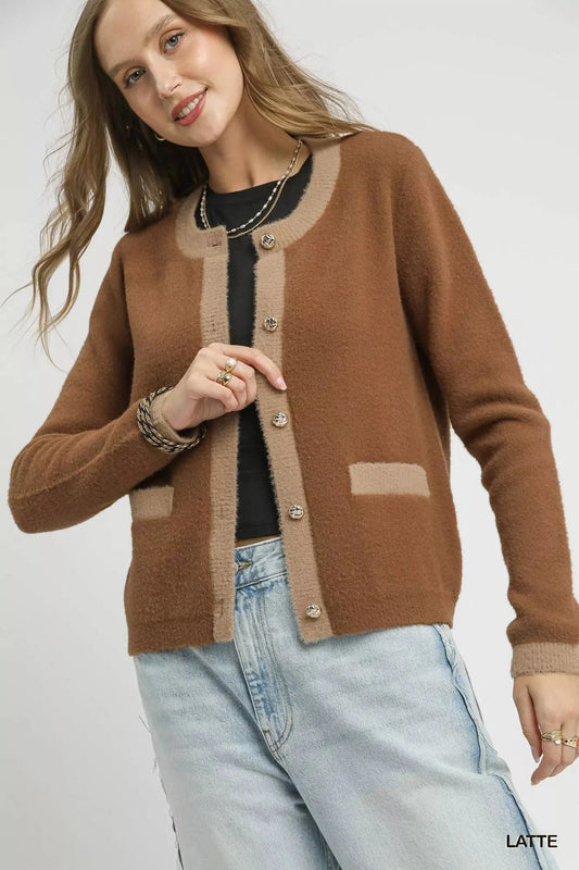 Two-Tone Button Front Cardigan LATTE / S The Nichole Collection