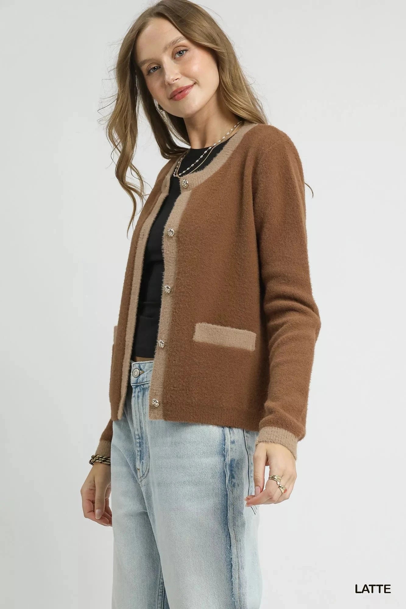 Two-Tone Button Front Cardigan The Nichole Collection