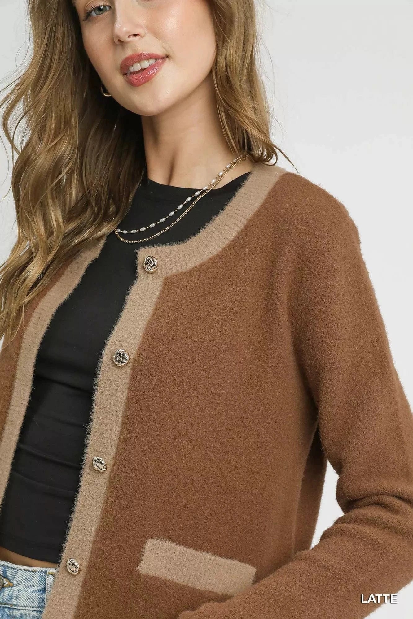 Two-Tone Button Front Cardigan The Nichole Collection