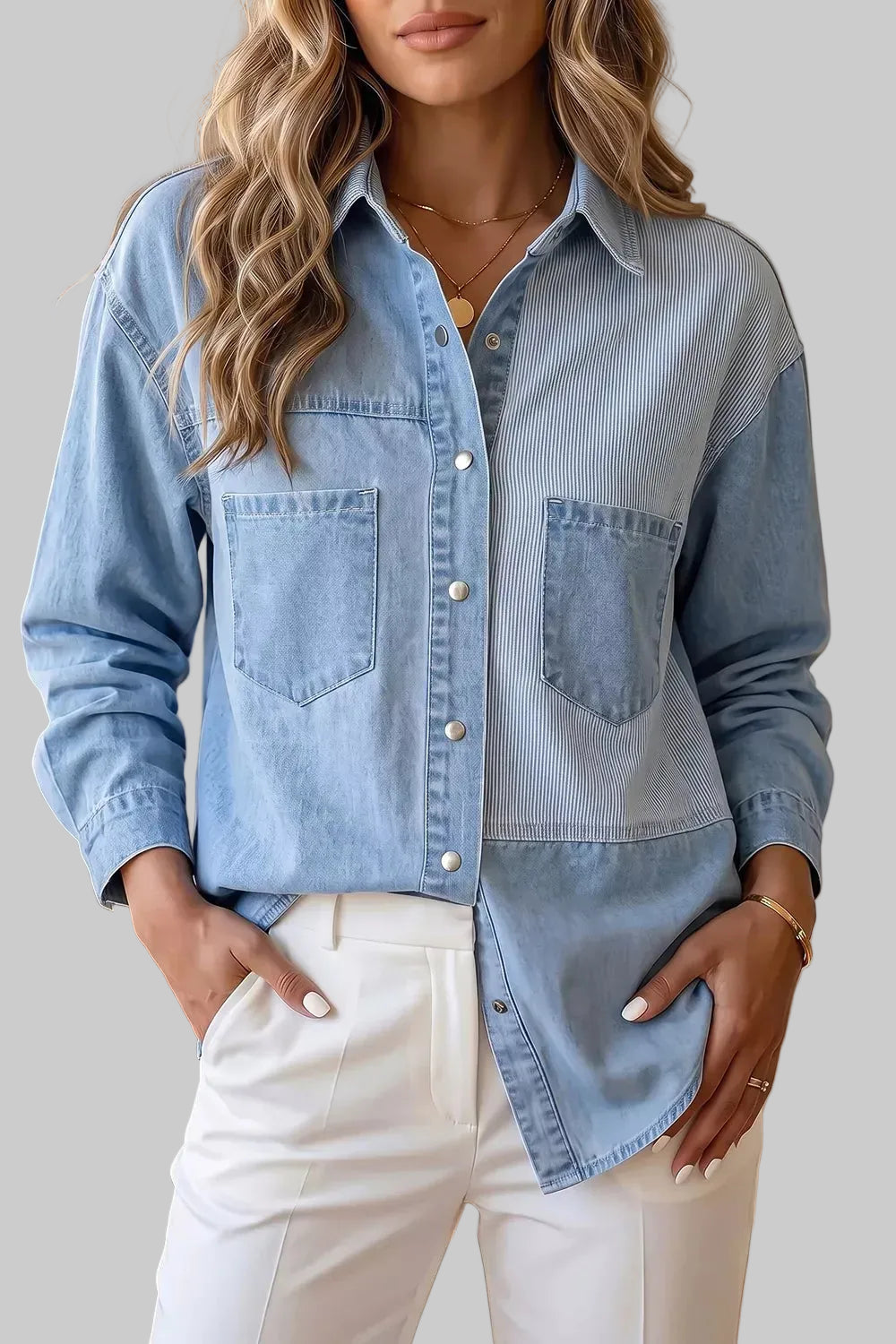 Two-Tone Denim Patchwork Shirt The Nichole Collection - Official Site
