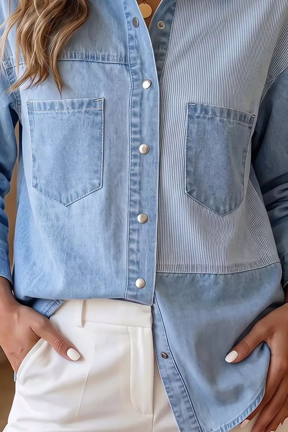 Two-Tone Denim Patchwork Shirt The Nichole Collection - Official Site