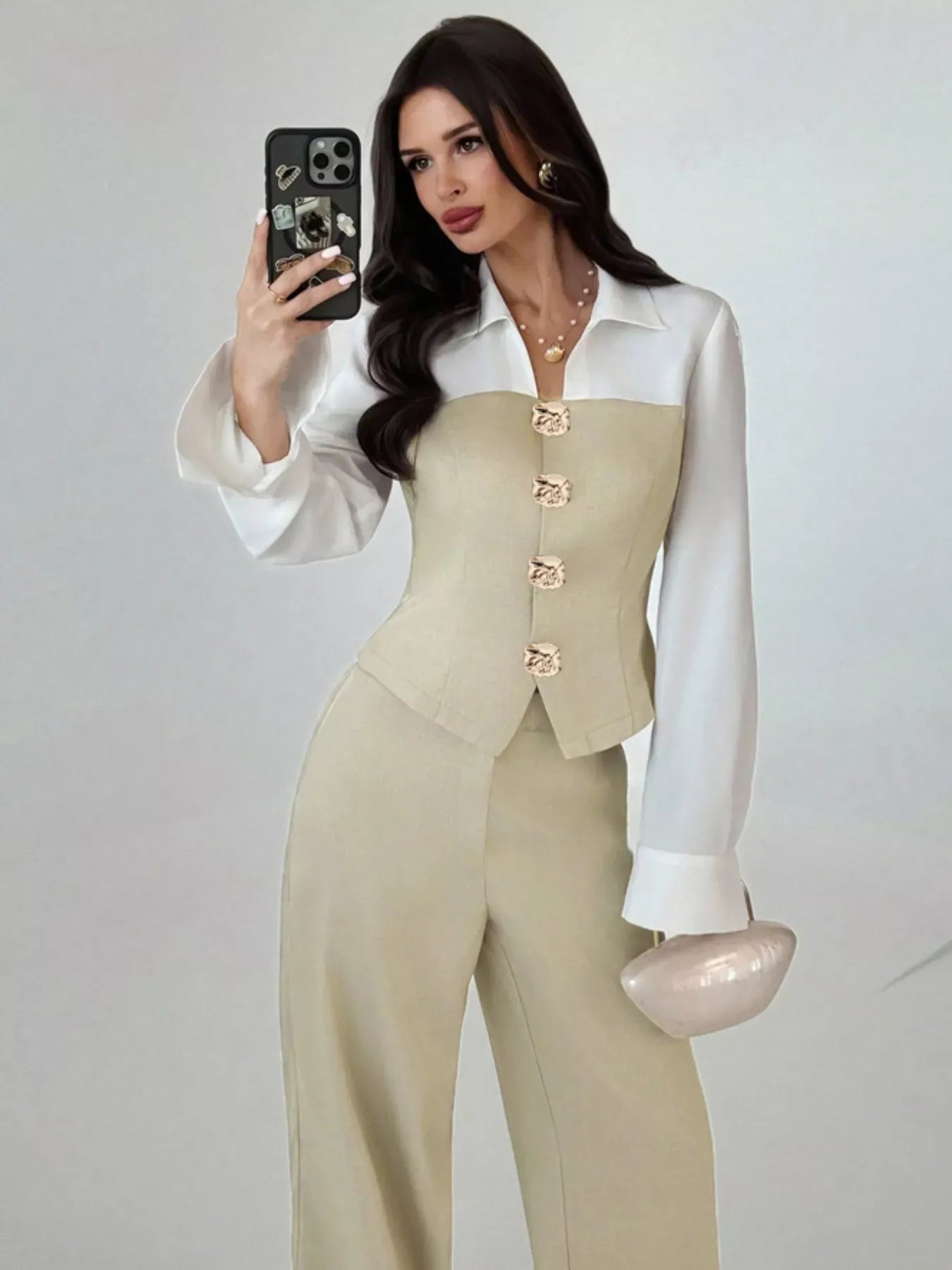 Two Tone Shirt and Wide Leg Pants Set Women's Sets The Nichole Collection