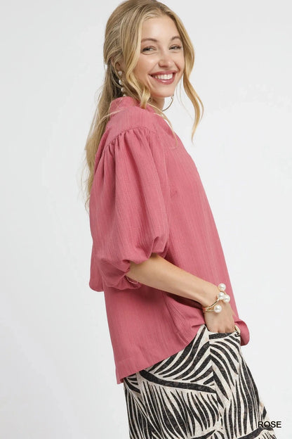 Umgee Textured Puff Sleeve Blouse The Nichole Collection