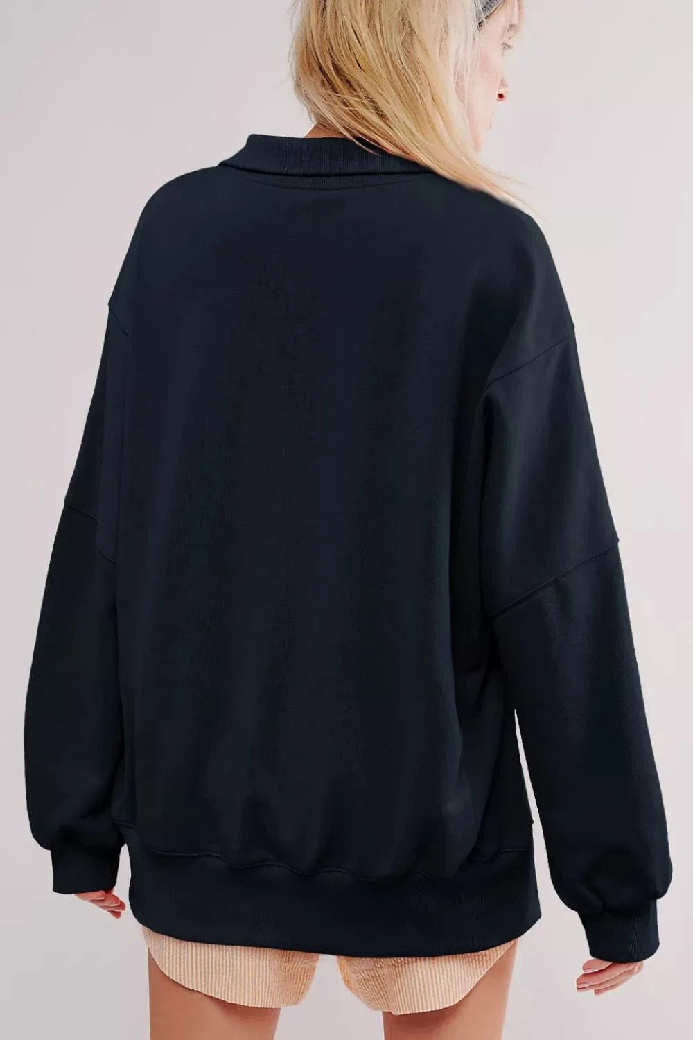 uttoned Collared Raw Detail High Low Baggy Sweatshirt with Slits Trendsi