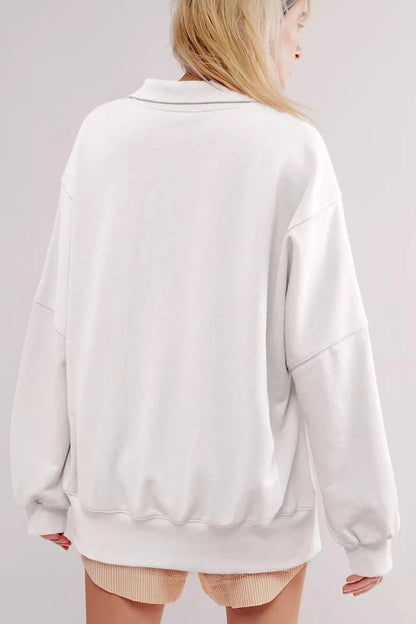 uttoned Collared Raw Detail High Low Baggy Sweatshirt with Slits Trendsi