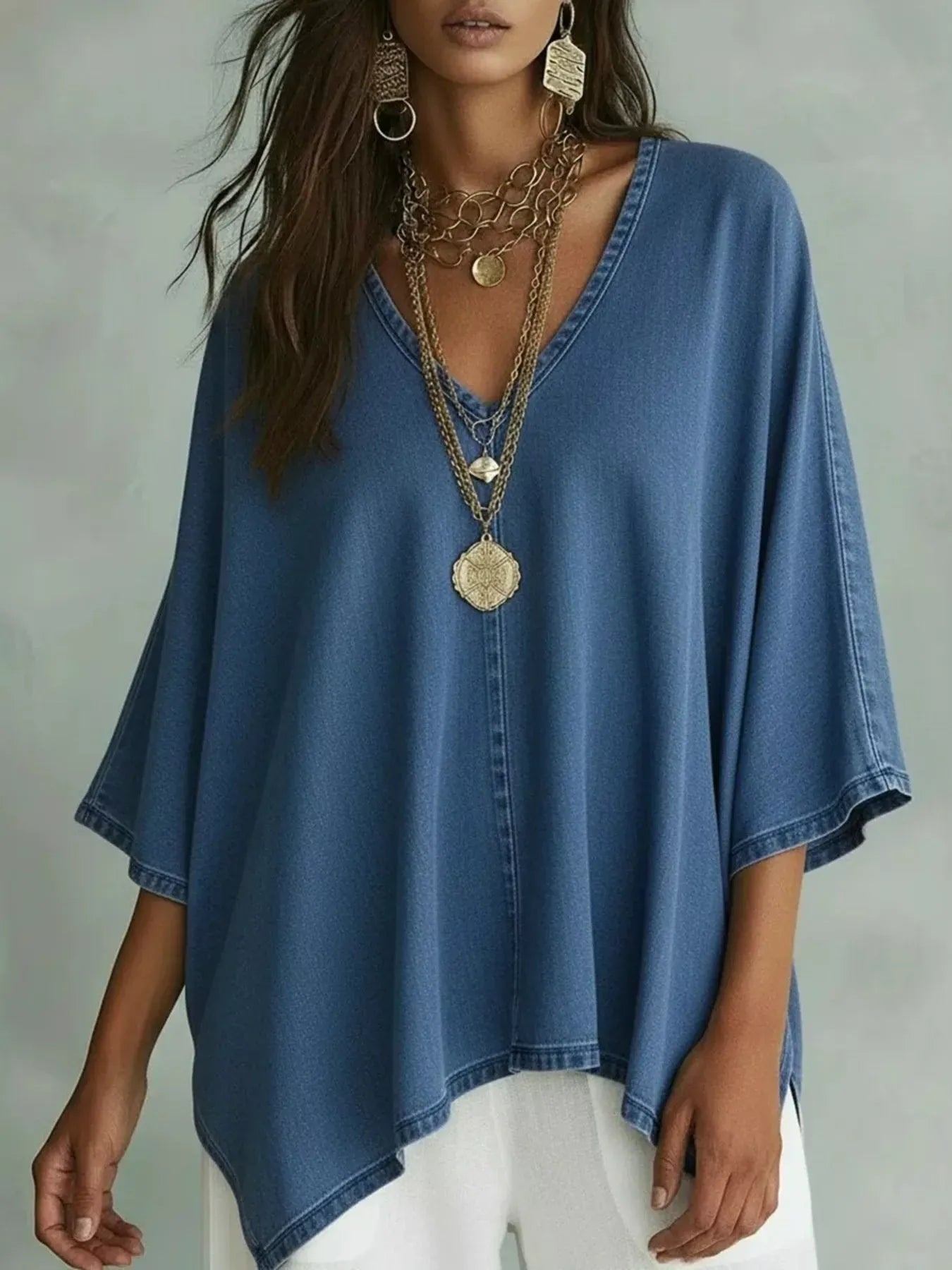 V-Neck Batwing Sleeve Premium Top Navy Blue / S The Nichole Collection