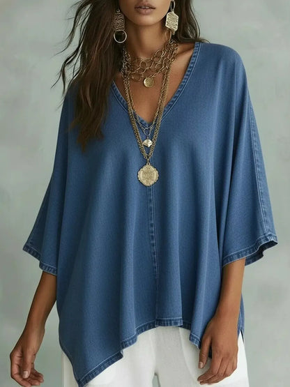 V-Neck Batwing Sleeve Premium Top Navy Blue / S The Nichole Collection
