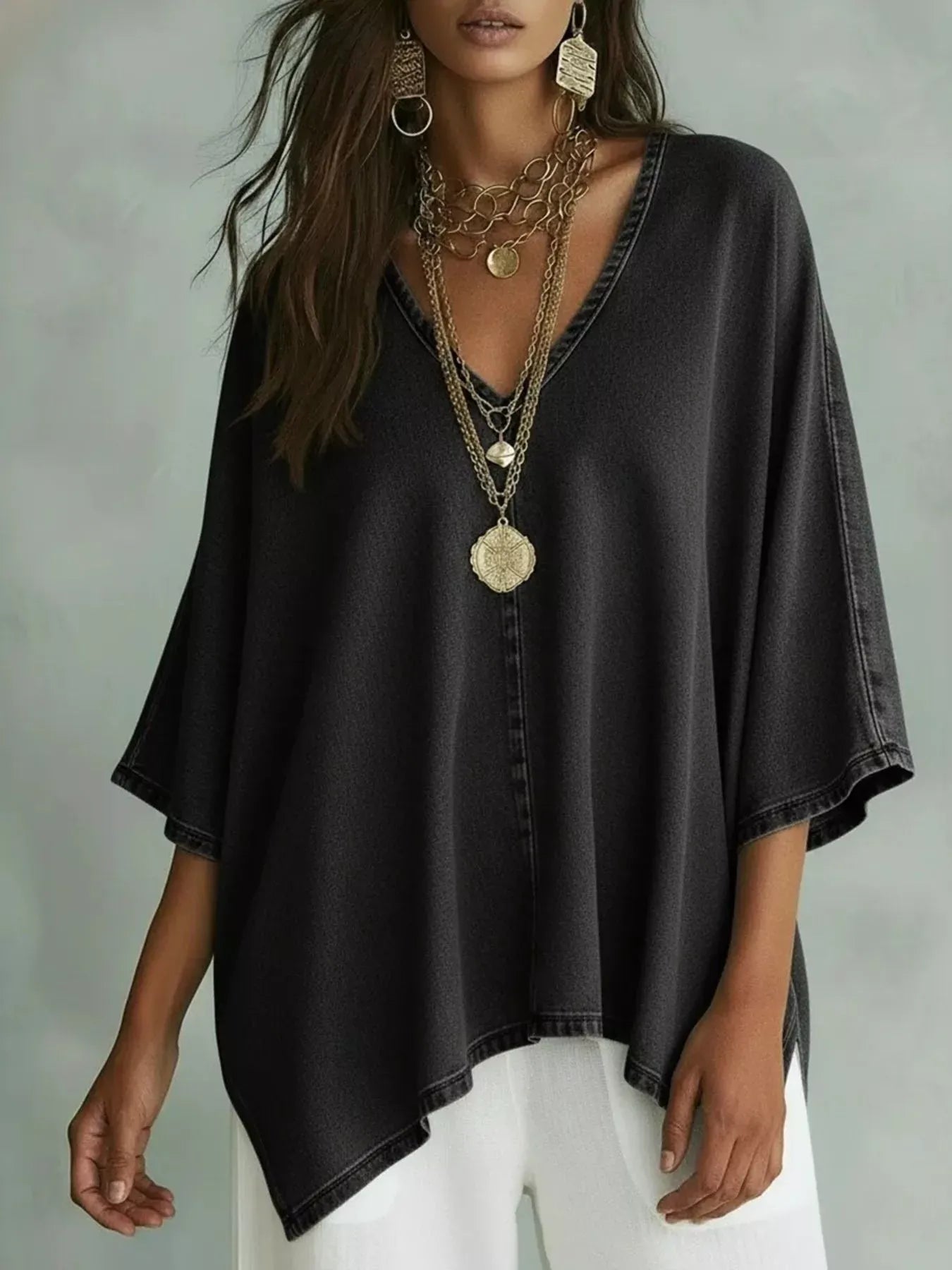 V-Neck Batwing Sleeve Premium Top Black / S The Nichole Collection