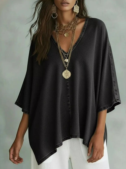 V-Neck Batwing Sleeve Premium Top Black / S The Nichole Collection