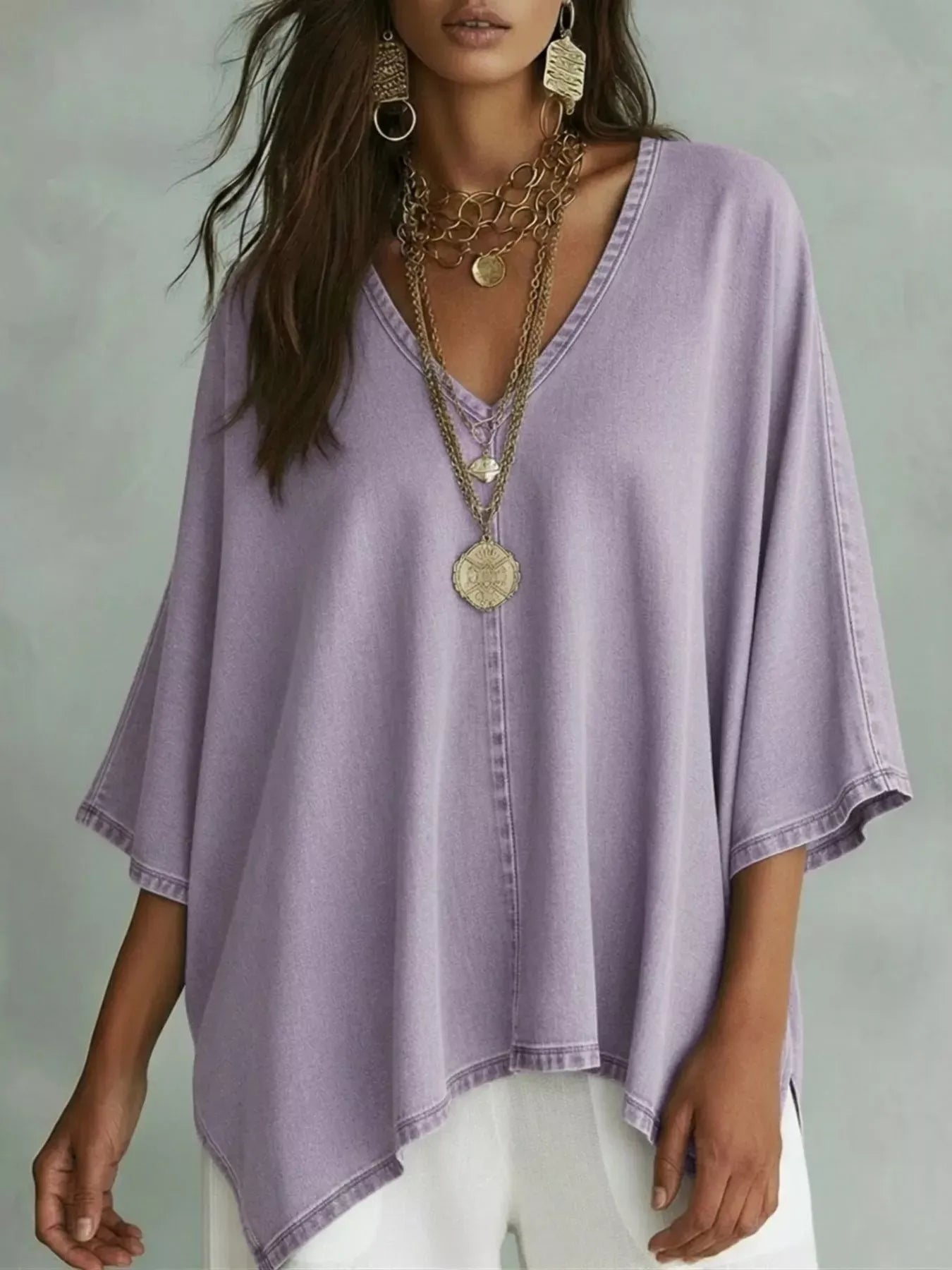 V-Neck Batwing Sleeve Premium Top Purple / S The Nichole Collection