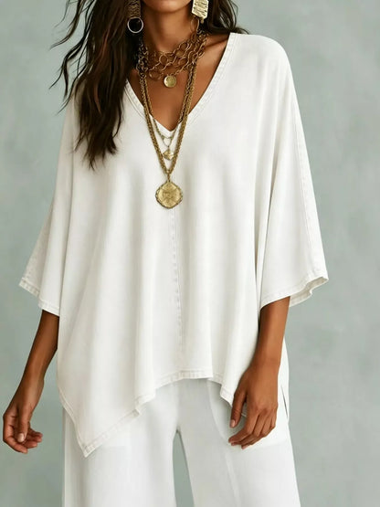 V-Neck Batwing Sleeve Premium Top White / S The Nichole Collection