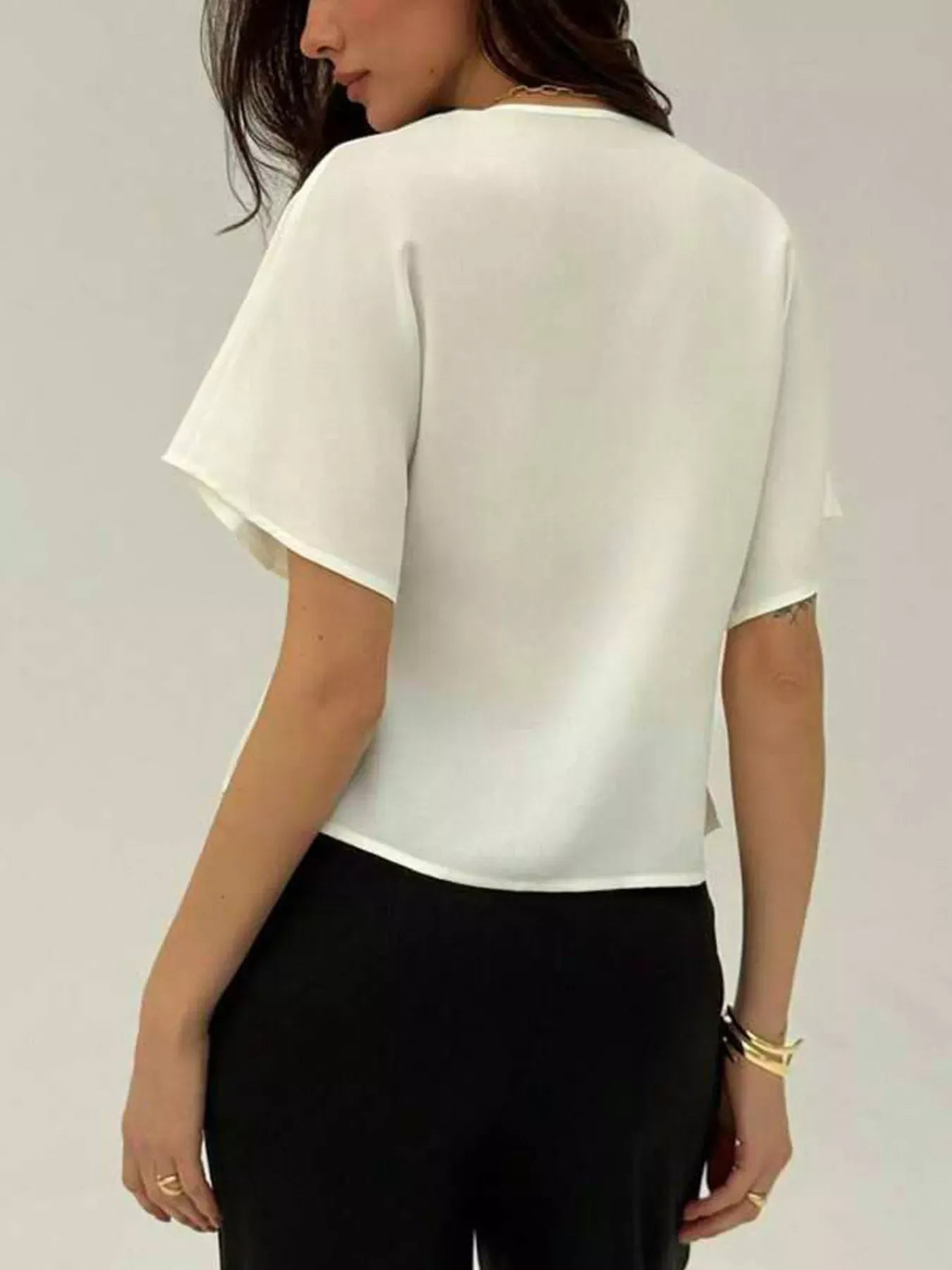 V-Neck Button-Up Short Sleeve Shirt The Nicole Collection