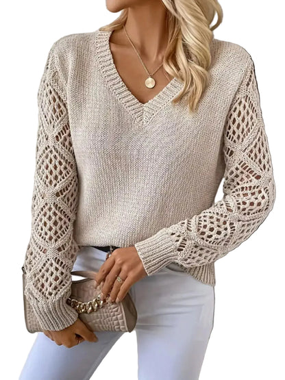 V-Neck Crochet Sleeve Sweater Dust Storm / S The Nichole Collection - Official Site